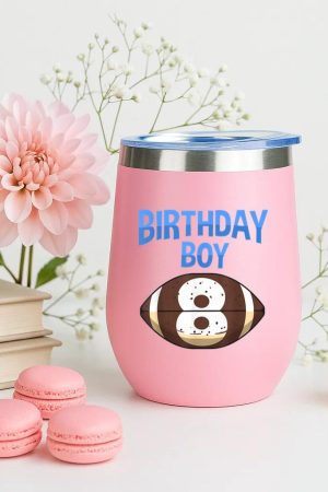 8th Birthday Boy Football 12oz Tumbler