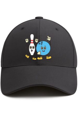 Bowling Retro Cartoon Ball And Pins Cotton Baseball Hat