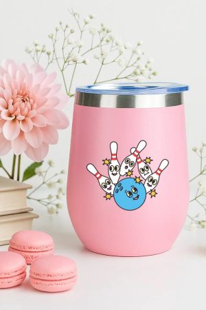 Bowling Retro Cartoon Ball Hitting Pins 12oz Tumbler