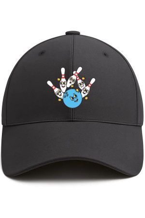 Bowling Retro Cartoon Ball Hitting Pins Cotton Baseball Hat