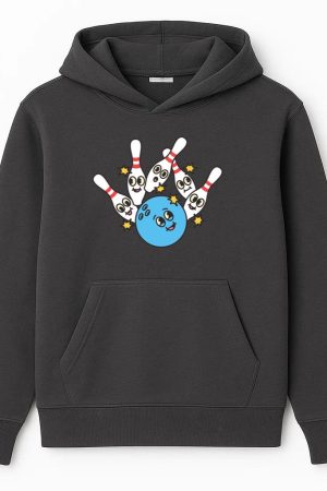 Bowling Retro Cartoon Ball Hitting Pins Hoodie
