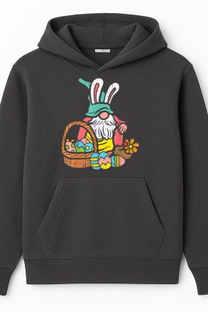 Gnome Bunny Easter Eggs Basket Easter Day Hoodie