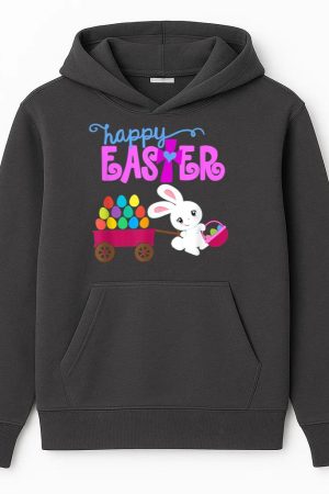HAPPY EASTER Bunny Egg Hunt Basket Christian Girls Toddlers Hoodie
