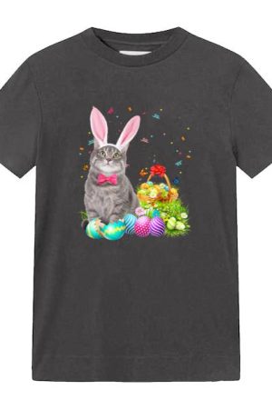 Happy Easter Cute Bunny Cat Eggs Basket Men Women Funny Gift T-Shirt