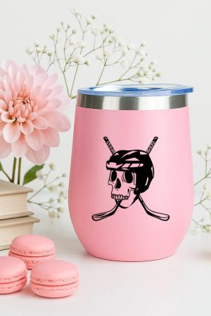 Hockey Helmet Skull And Sticks High Contrast 12oz Tumbler