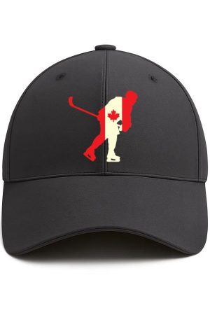 Hockey Player On Canada Flag Flat Cotton Baseball Hat