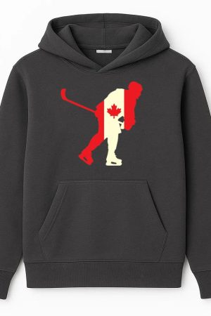 Hockey Player On Canada Flag Flat Hoodie