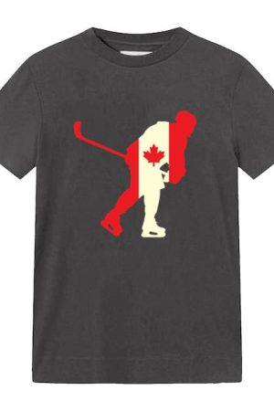 Hockey Player On Canada Flag Flat T-Shirt
