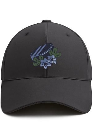 Hockey Puck With Flowers Illustration Cotton Baseball Hat