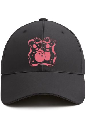 Pink Bowling Ball Design Cotton Baseball Hat