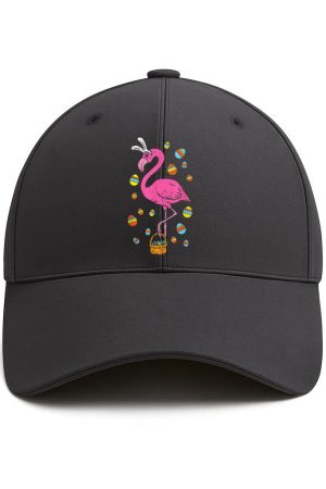 Pink Flamingo Bunny Ears Eggs Basket Easter Day Cotton Baseball Hat