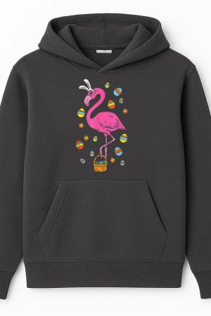 Pink Flamingo Bunny Ears Eggs Basket Easter Day Hoodie