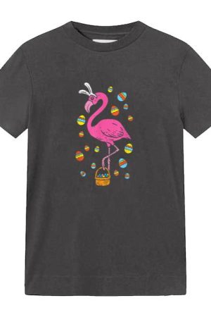 Pink Flamingo Bunny Ears Eggs Basket Easter Day T-Shirt
