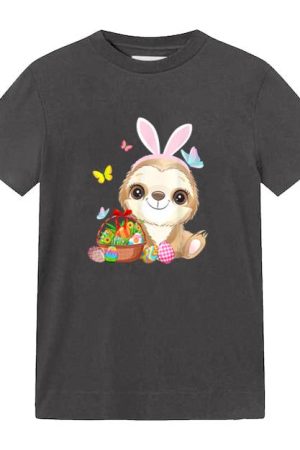 Sloth Bunny Ear With Eggs Basket Easter T-Shirt