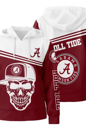 Alabama Crimson Tide American Football Team NCAA Skull 3D All Over Print Hoodie Zip-Up Hoodie Genxprint