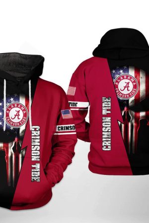Alabama Crimson Tide NCAA US Flag Skull Hoodie Zip Hoodie Genxprint