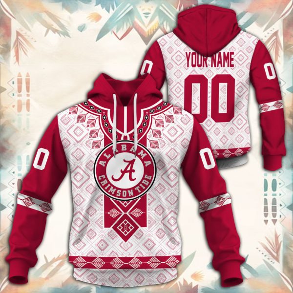 Alabama Crimson Tide Native Tribal Custom Name And Number 3D printed Sweatshirt Hoodie Zipped Hoodie Genxprint