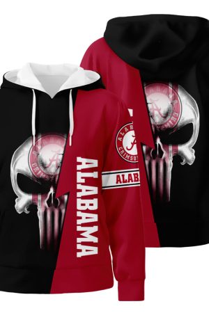 Alabama Crimson Tide Skull 3D All Over Print Hoodie Zip-Up Hoodie Genxprint