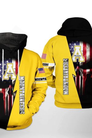 Appalachian State Mountaineers NCAA US Flag Skull Hoodie Genxprint