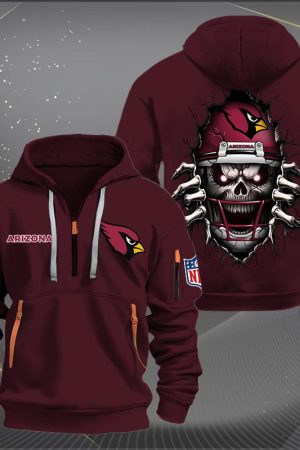 Arizona Cardinals Football Player Skull Quarter Zip Hoodie Genxprint