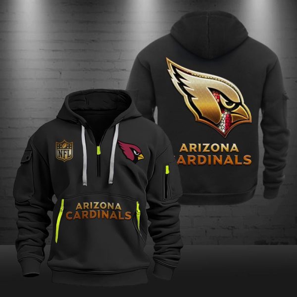 Arizona Cardinals Golden Logo NFL Quarter Zip Hoodie Genxprint - Image 2