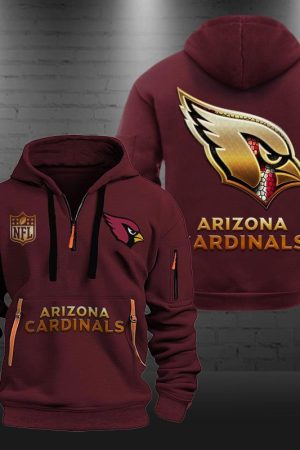 Arizona Cardinals Golden Logo NFL Quarter Zip Hoodie Genxprint