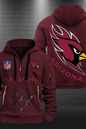 Arizona Cardinals Monster Scratch Logo NFL Quarter Zip Hoodie Genxprint