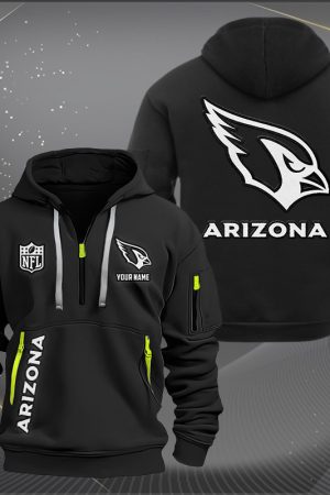 Arizona Cardinals White Logo NFL Quarter Zip Hoodie Genxprint