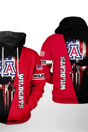 Arizona Wildcats NCAA US Flag Skull Hoodie Genxprint
