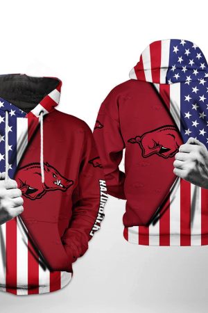 Arkansas Razorbacks NCAA US FLag Hoodie Genxprint