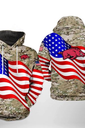 Arkansas Razorbacks NCAA US Flag Camo Veteran Hoodie Genxprint