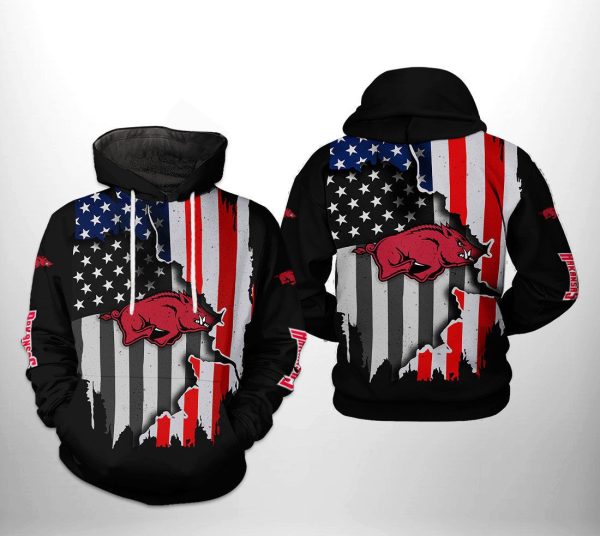 Arkansas Razorbacks NCAA US Flag Hoodie Zip Hoodie Genxprint