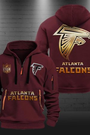 Atlanta Falcons Golden Logo NFL Quarter Zip Hoodie Genxprint