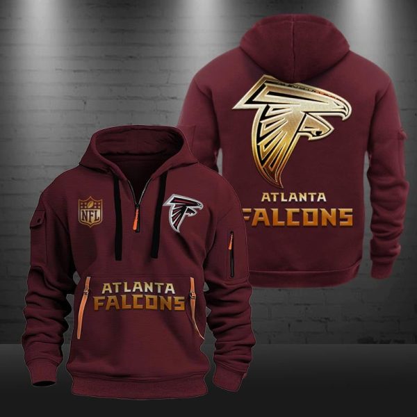 Atlanta Falcons Golden Logo NFL Quarter Zip Hoodie Genxprint