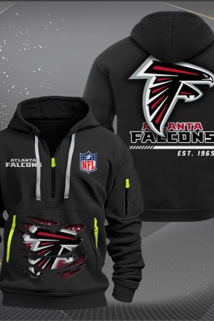 Atlanta Falcons Monster Scratch 2 Logo NFL Quarter Zip Hoodie Genxprint