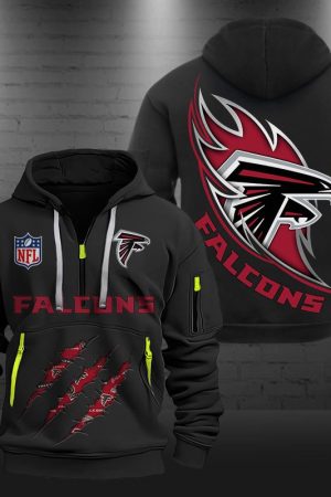 Atlanta Falcons Monster Scratch Logo NFL Quarter Zip Hoodie Genxprint