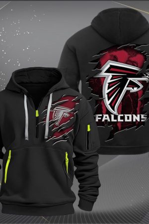 Atlanta Falcons Scratch Logo NFL Quarter Zip Hoodie Style Genxprint
