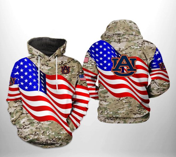 Auburn Tigers NCAA US Flag Camo Veteran Hoodie Genxprint