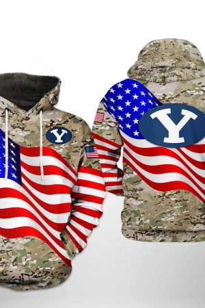 BYU Cougars NCAA US Flag Camo Veteran Hoodie Genxprint