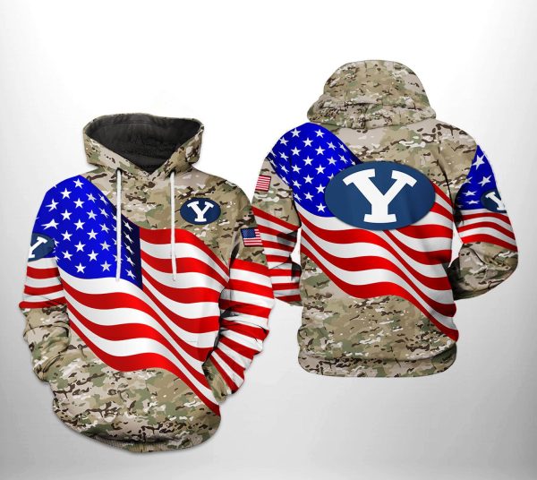 BYU Cougars NCAA US Flag Camo Veteran Hoodie Genxprint