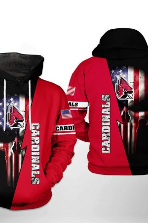 Ball State Cardinals NCAA US Flag Skull Hoodie Genxprint