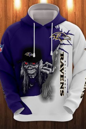 Baltimore Ravens Metal Rock Skull NFL Football Team Hoodie Genxprint