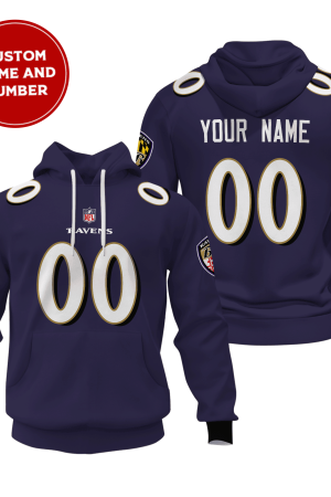 Baltimore Ravens Personalized Name And Number NFL 3D Hoodie Style Genxprint