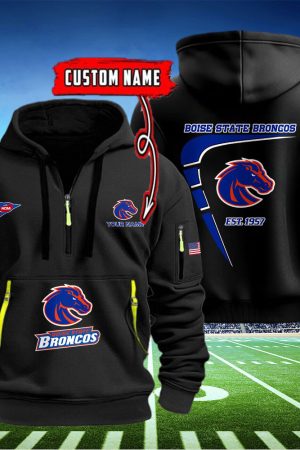 Boise State Broncos Quarter Zip Hoodie Genxprint