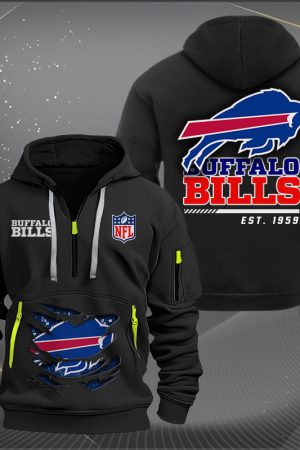 Buffalo Bills Monster Scratch 2 Logo NFL Quarter Zip Hoodie Genxprint