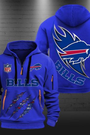 Buffalo Bills Monster Scratch Logo NFL Quarter Zip Hoodie Genxprint