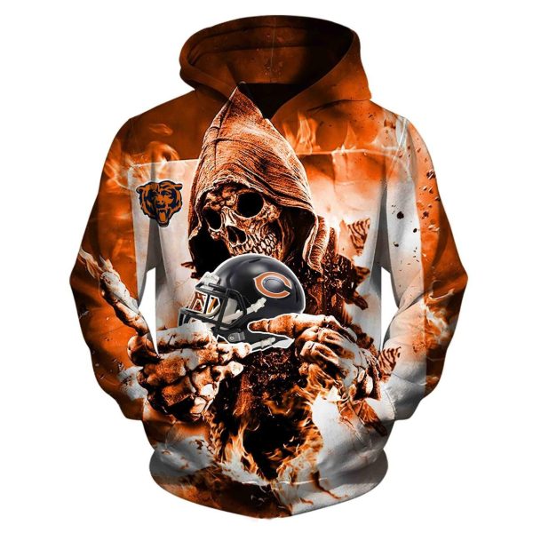 Chicago Bears Orange Skull NFL Football Hoodie Style Genxprint