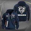 Chicago Bears White Logo NFL Quarter Zip Hoodie Genxprint