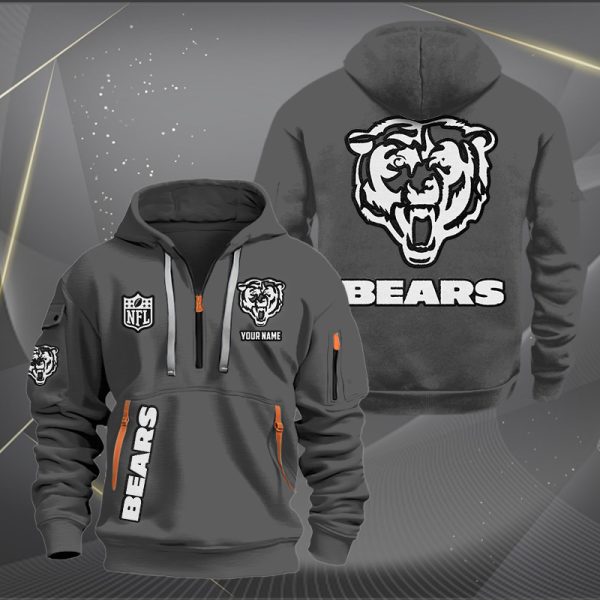 Chicago Bears White Logo NFL Quarter Zip Hoodie Genxprint - Image 3
