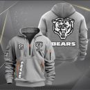 Chicago Bears White Logo NFL Quarter Zip Hoodie Genxprint